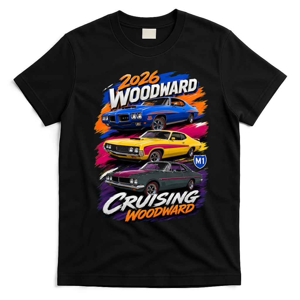 2026 CRUISING WOODWARD THREE MUSCLE LEGENDS T-Shirt - Black