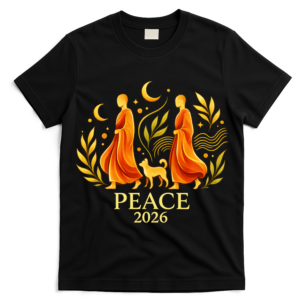 Walk Peace 2026 World Peace Monks Aloka Dog Spiritual T-Shirt