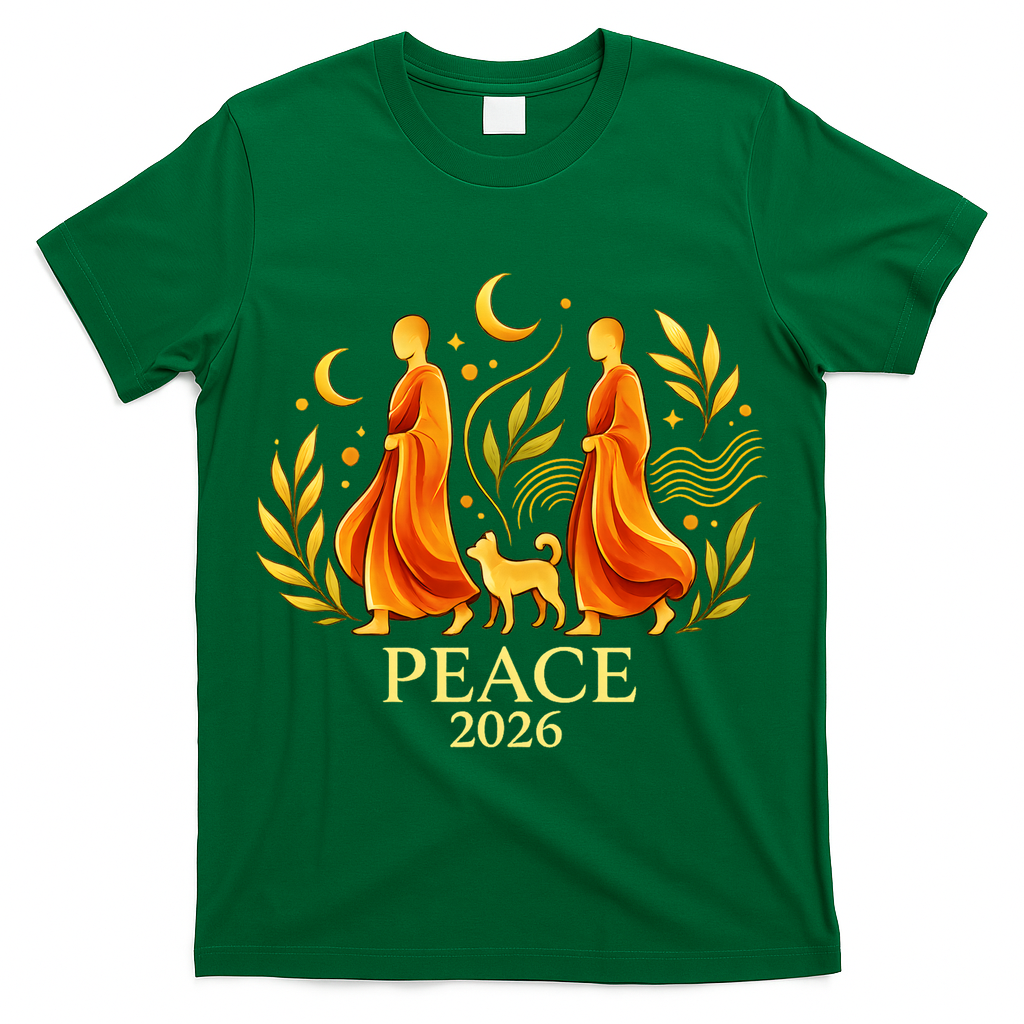 Walk Peace 2026 World Peace Monks Aloka Dog Spiritual T-Shirt