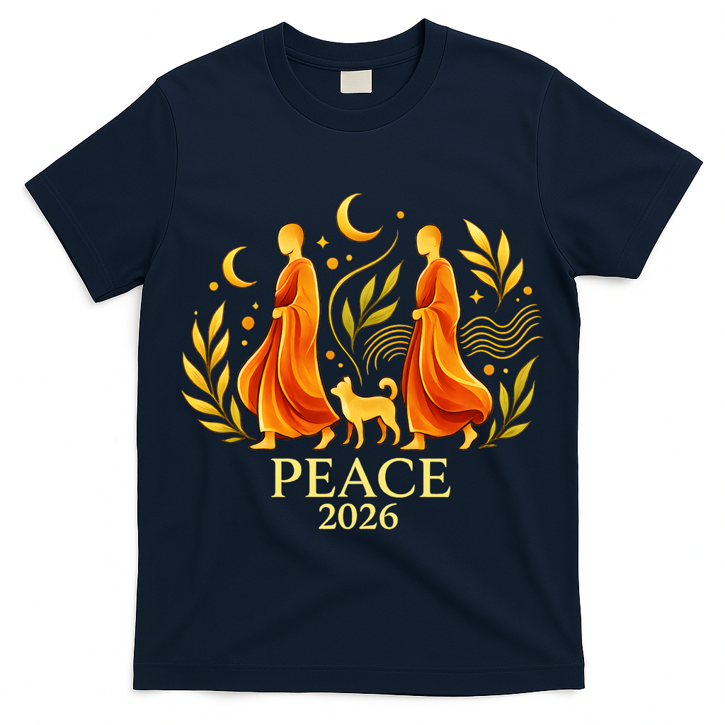 Walk Peace 2026 World Peace Monks Aloka Dog Spiritual T-Shirt