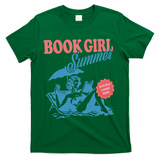 Women Retro Book Girl Summer Bookish Vacation Funny Reader T-Shirt - Green