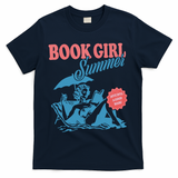 Women Retro Book Girl Summer Bookish Vacation Funny Reader T-Shirt - Navy