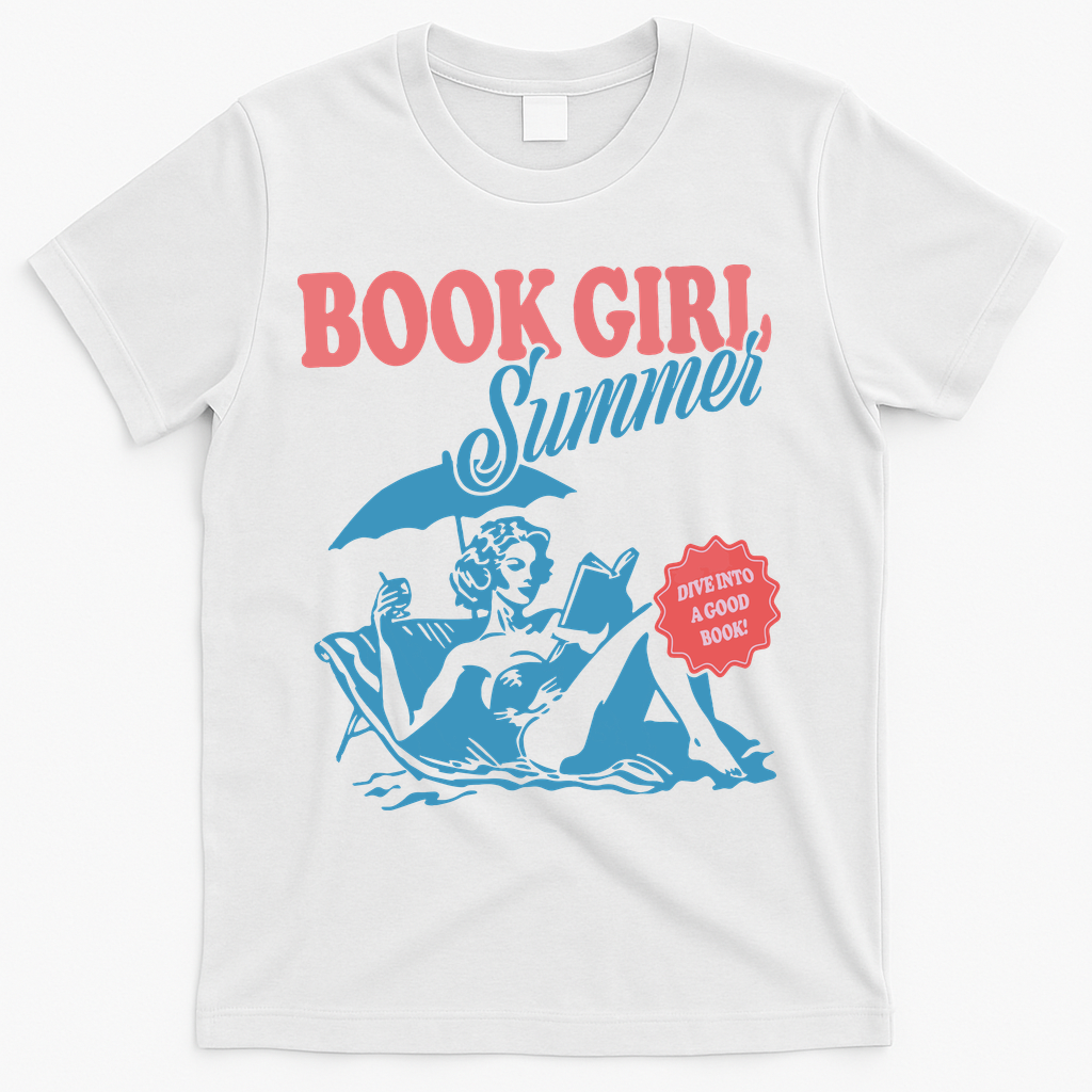 Women Retro Book Girl Summer Bookish Vacation Funny Reader T-Shirt - White