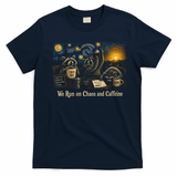 We Run On Chaos And Caffeine Raccoon Funny T-Shirt - Navy Blue