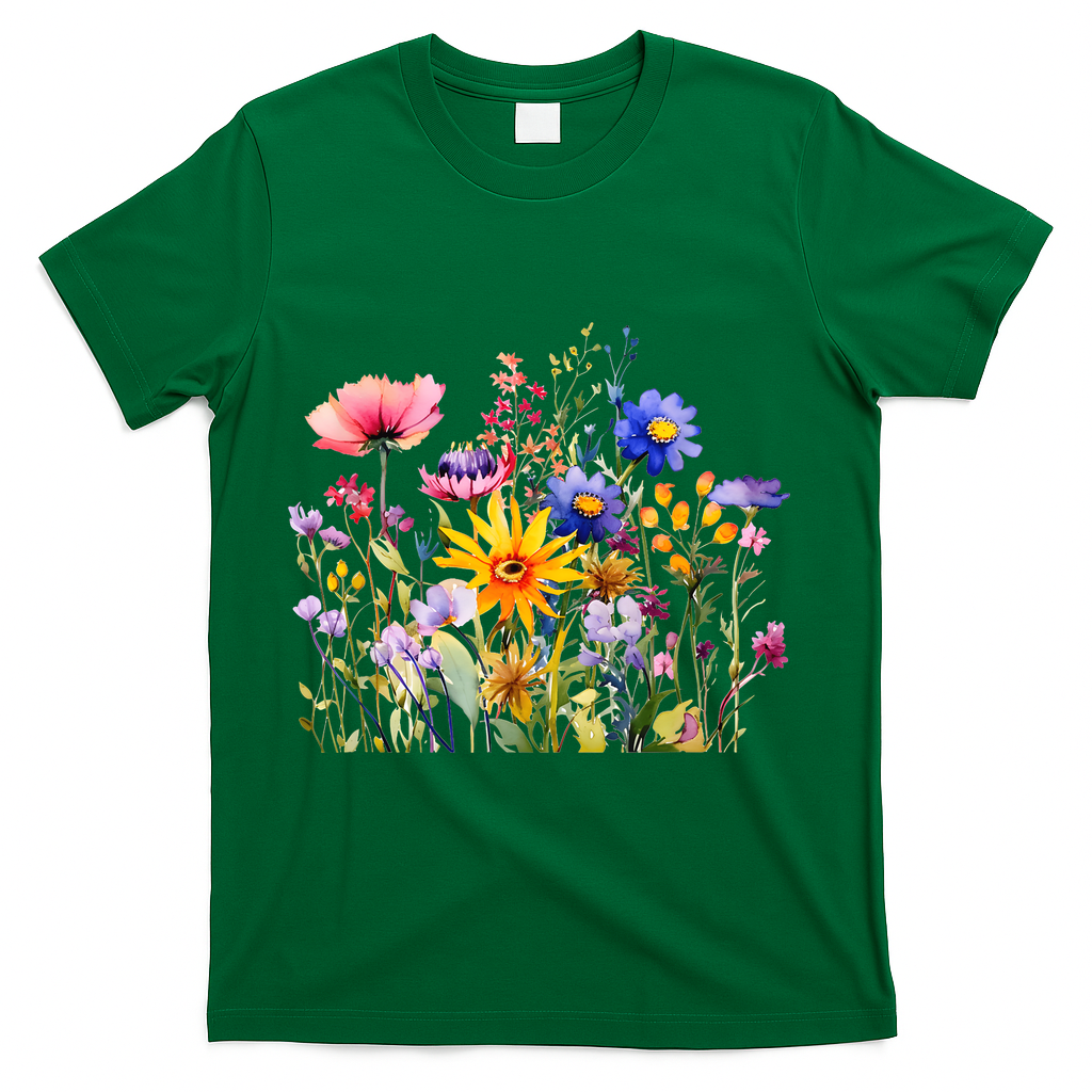 Wildflower Summer Flowers Blooming Floral Graphic T-Shirt - Green