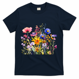 Wildflower Summer Flowers Blooming Floral Graphic T-Shirt - Navy