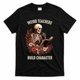 Wierd Teachers Build Charcter Funny Skeleton Book Floral Halloween T-Shirt - Black