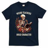 Wierd Teachers Build Charcter Funny Skeleton Book Floral Halloween T-Shirt - Navy