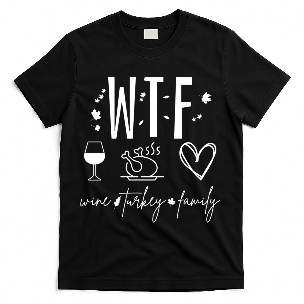 Wine Turkey Family Wtf Gift Funny Thanksgiving Fall Autumn Gift T-Shirt - Black