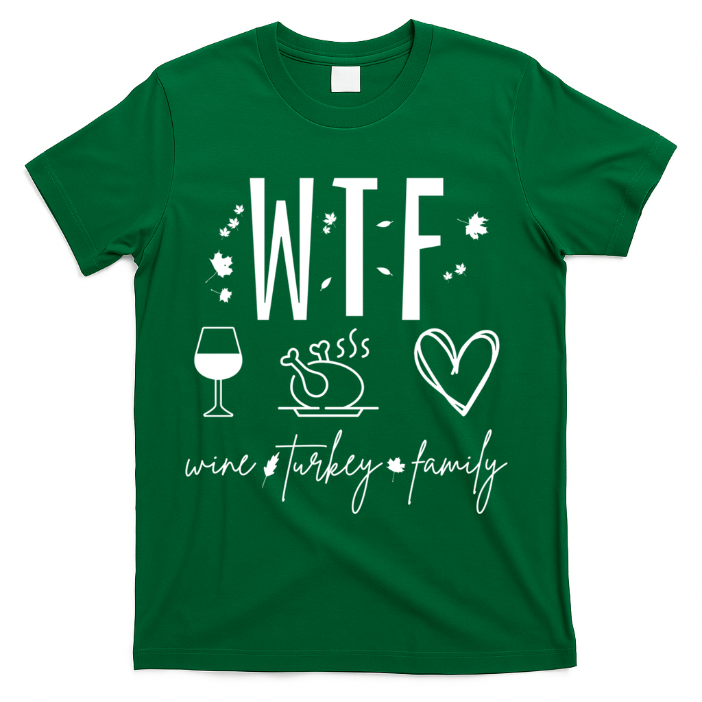 Wine Turkey Family Wtf Gift Funny Thanksgiving Fall Autumn Gift T-Shirt - Green