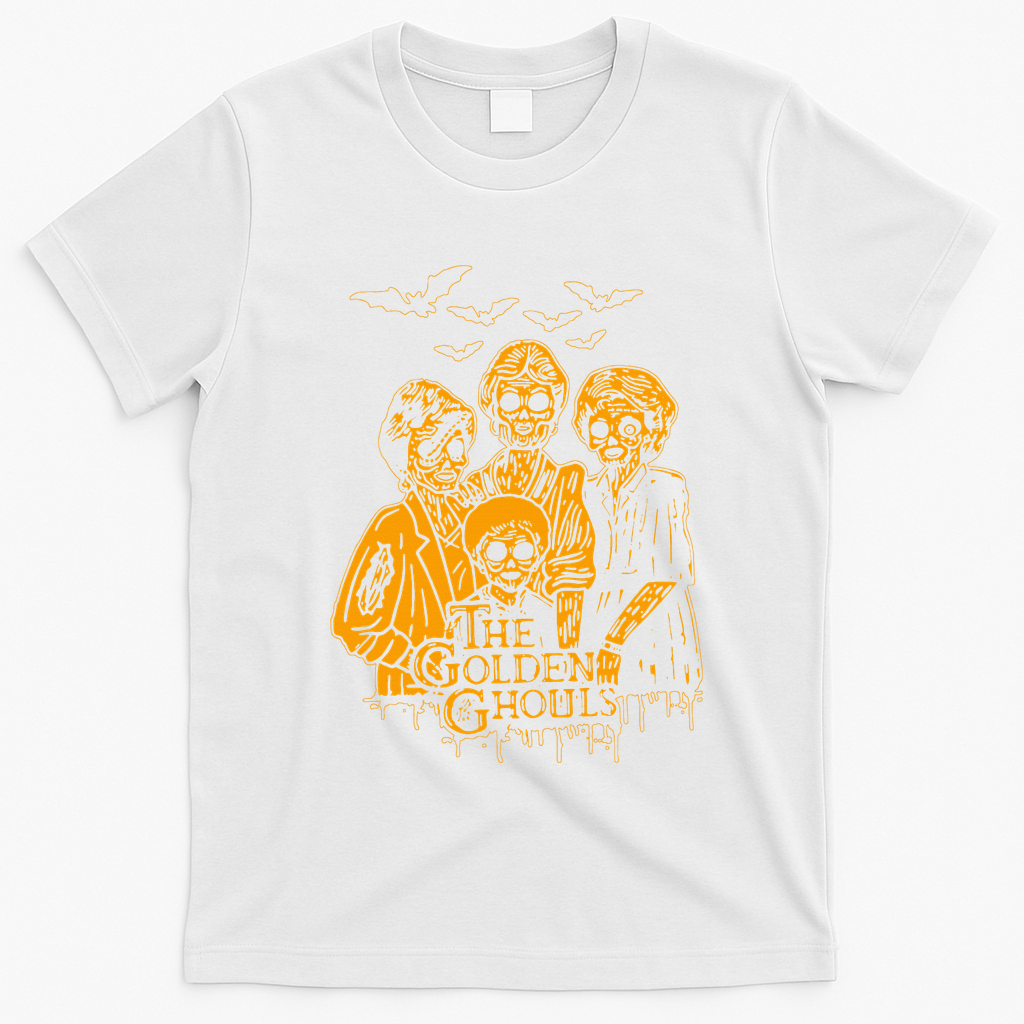 Women The Golden Ghouls Skeleton Bat Halloween Costumes T-Shirt - White