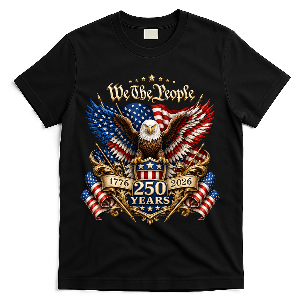 We The People Patriotic 250th Anniversary Eagle 1776-2026 T-Shirt - Black
