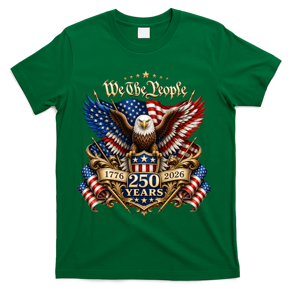 We The People Patriotic 250th Anniversary Eagle 1776-2026 T-Shirt - Green