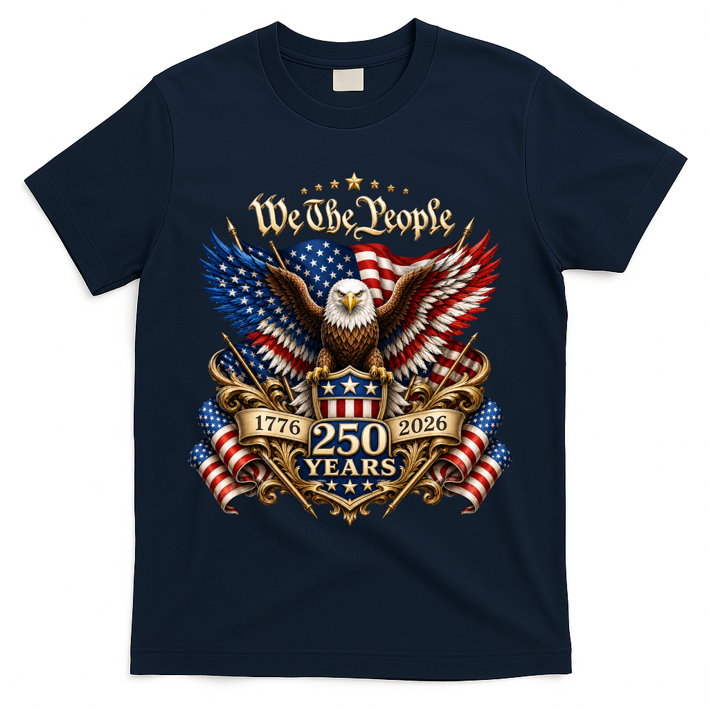 We The People Patriotic 250th Anniversary Eagle 1776-2026 T-Shirt - Navy