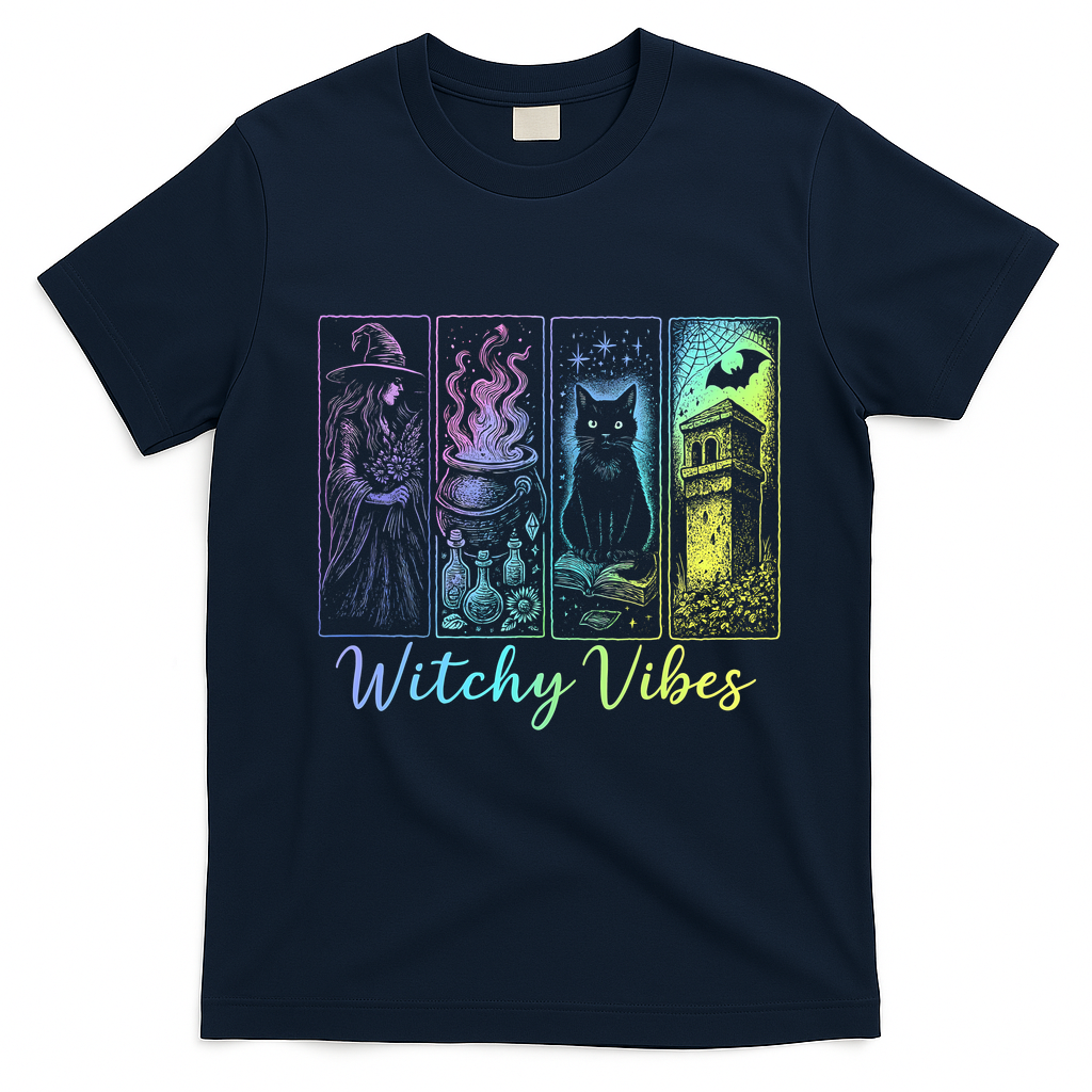 Witchy Vibes Halloween Spooky Season T-Shirt - Navy Blue