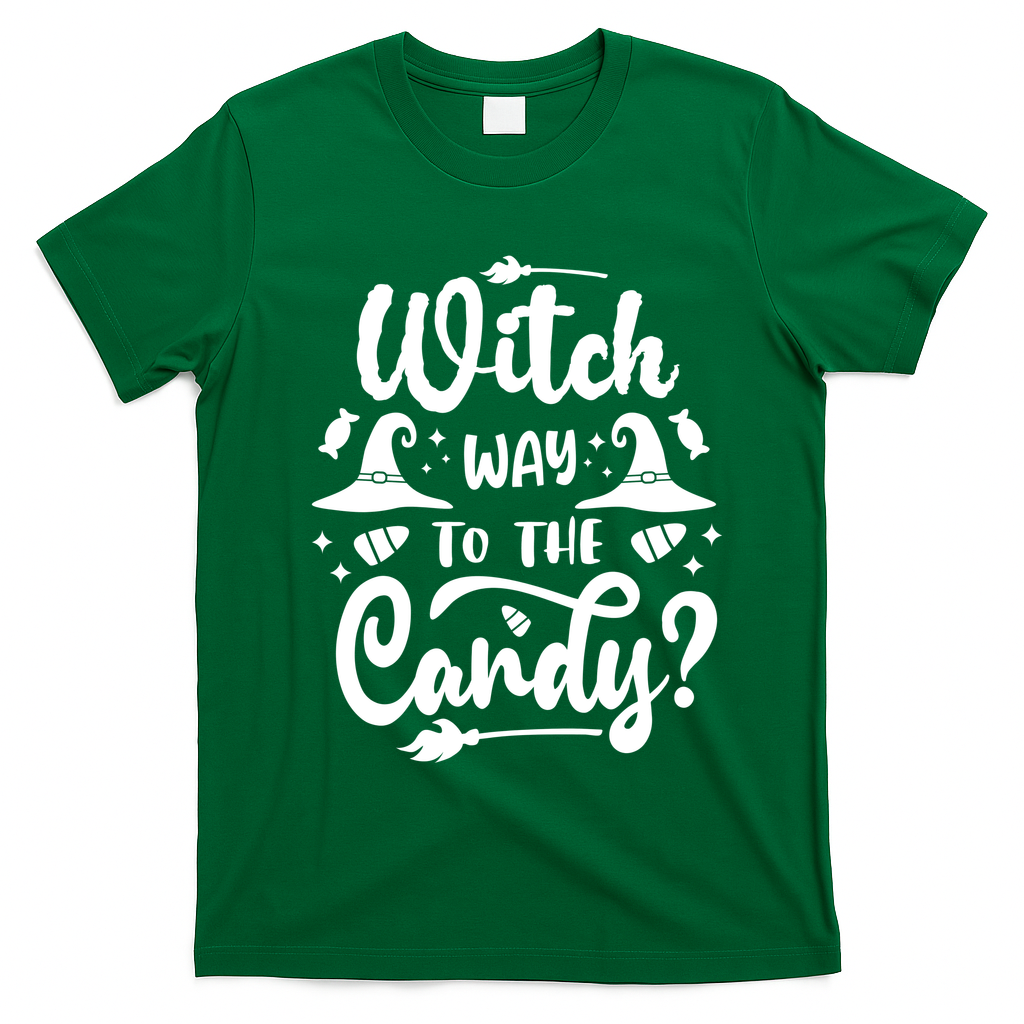 Witch Way To The Candy Cute Halloween T-Shirt - Irish Green