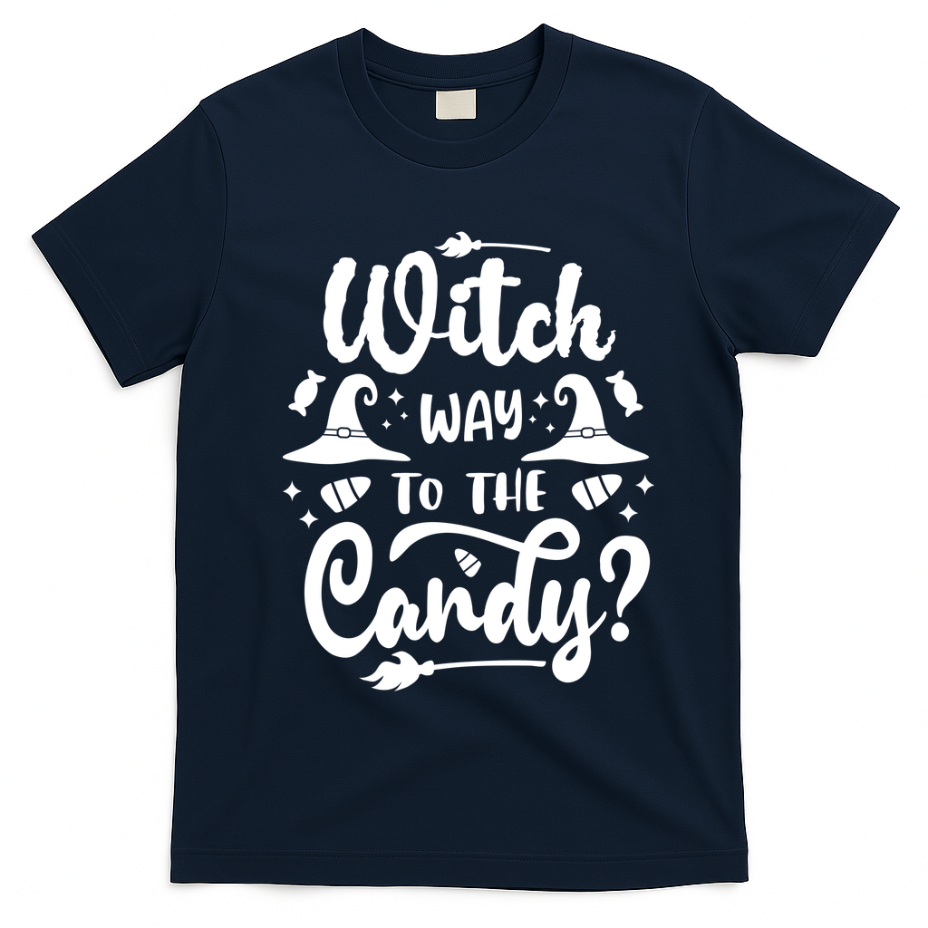 Witch Way To The Candy Cute Halloween T-Shirt - Navy Blue