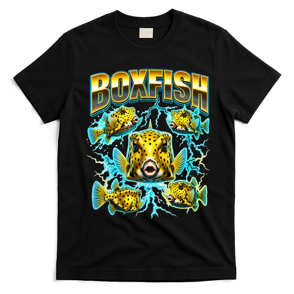 Yellow Boxfish 90s Bootleg Rap Marine Life Fish T-Shirt - Black