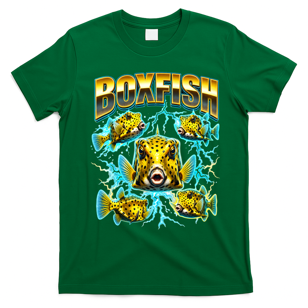 Yellow Boxfish 90s Bootleg Rap Marine Life Fish T-Shirt - Irish Green