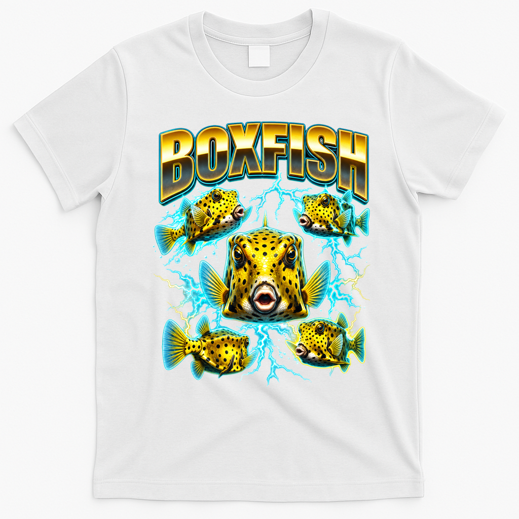 Yellow Boxfish 90s Bootleg Rap Marine Life Fish T-Shirt - White