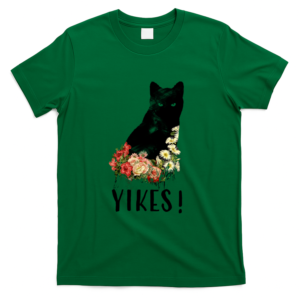 YIKES! Black Cat Vintage Flower by Tobe Fonseca - Green