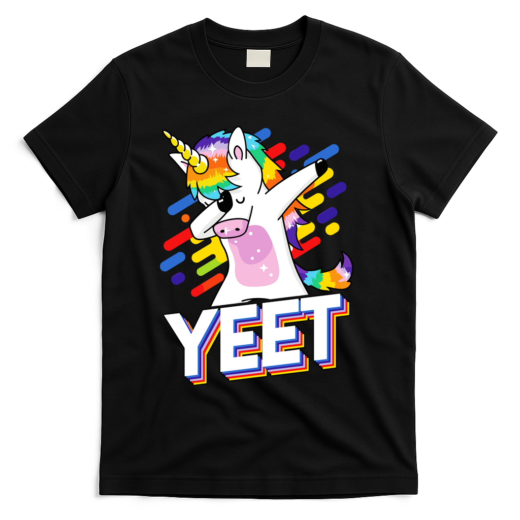Yeet Colorful Dabbing Dancing Unicorn T-Shirt - Black