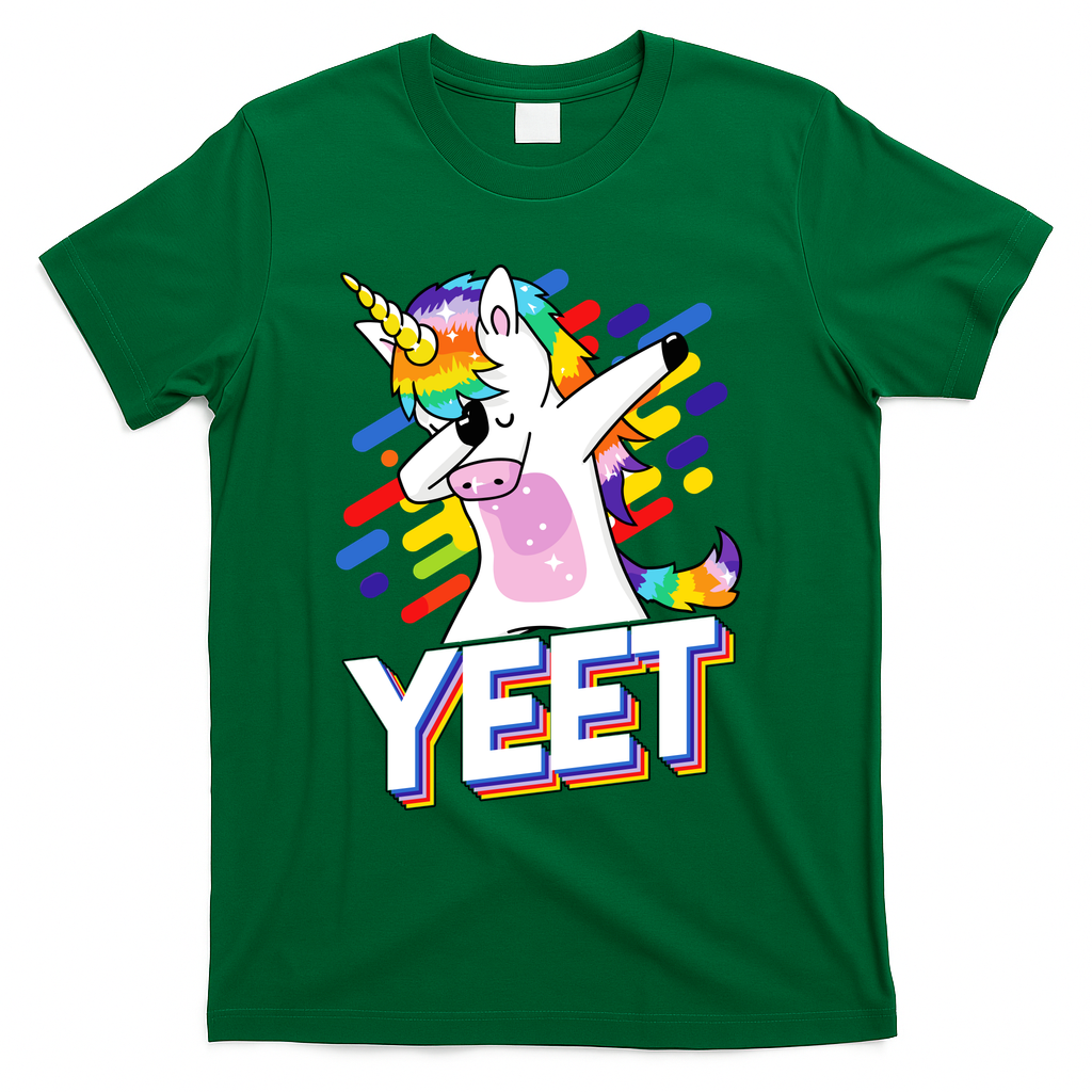Yeet Colorful Dabbing Dancing Unicorn T-Shirt - Green