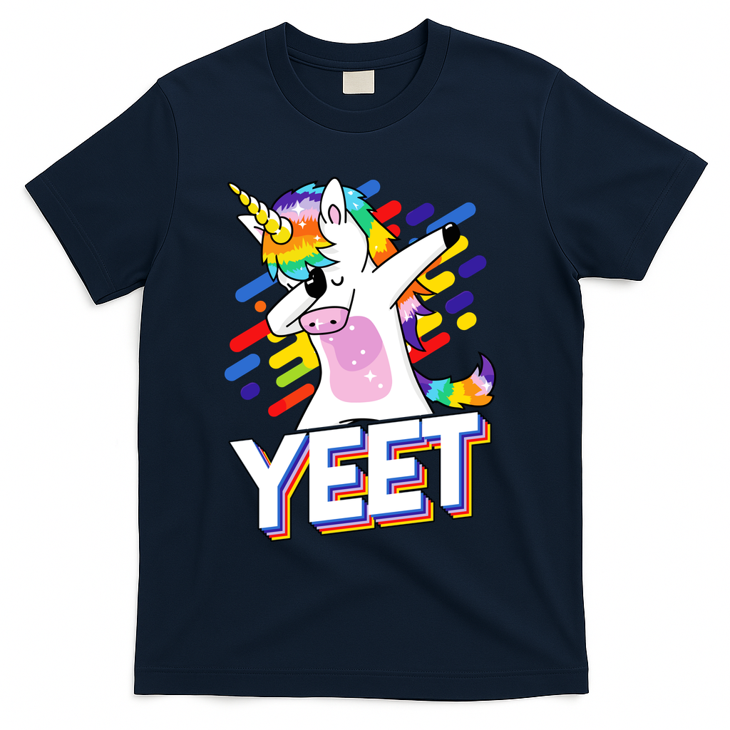 Yeet Colorful Dabbing Dancing Unicorn T-Shirt - Navy