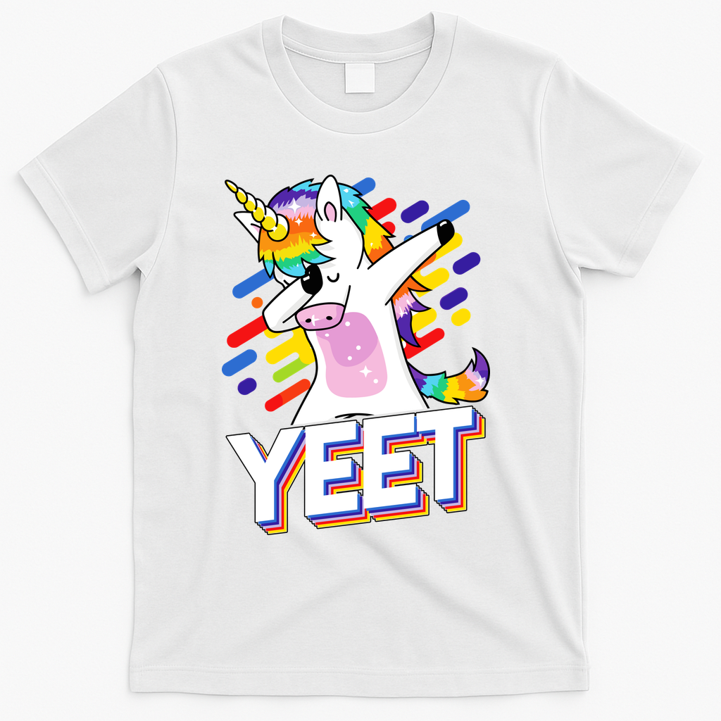Yeet Colorful Dabbing Dancing Unicorn T-Shirt - White