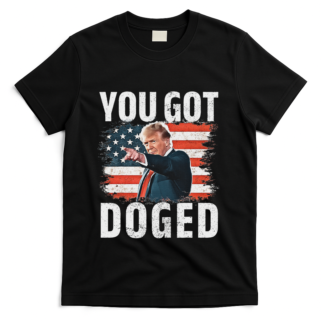 You Got Doged Funny Trump Vintage American Flag Doged T-Shirt - Black