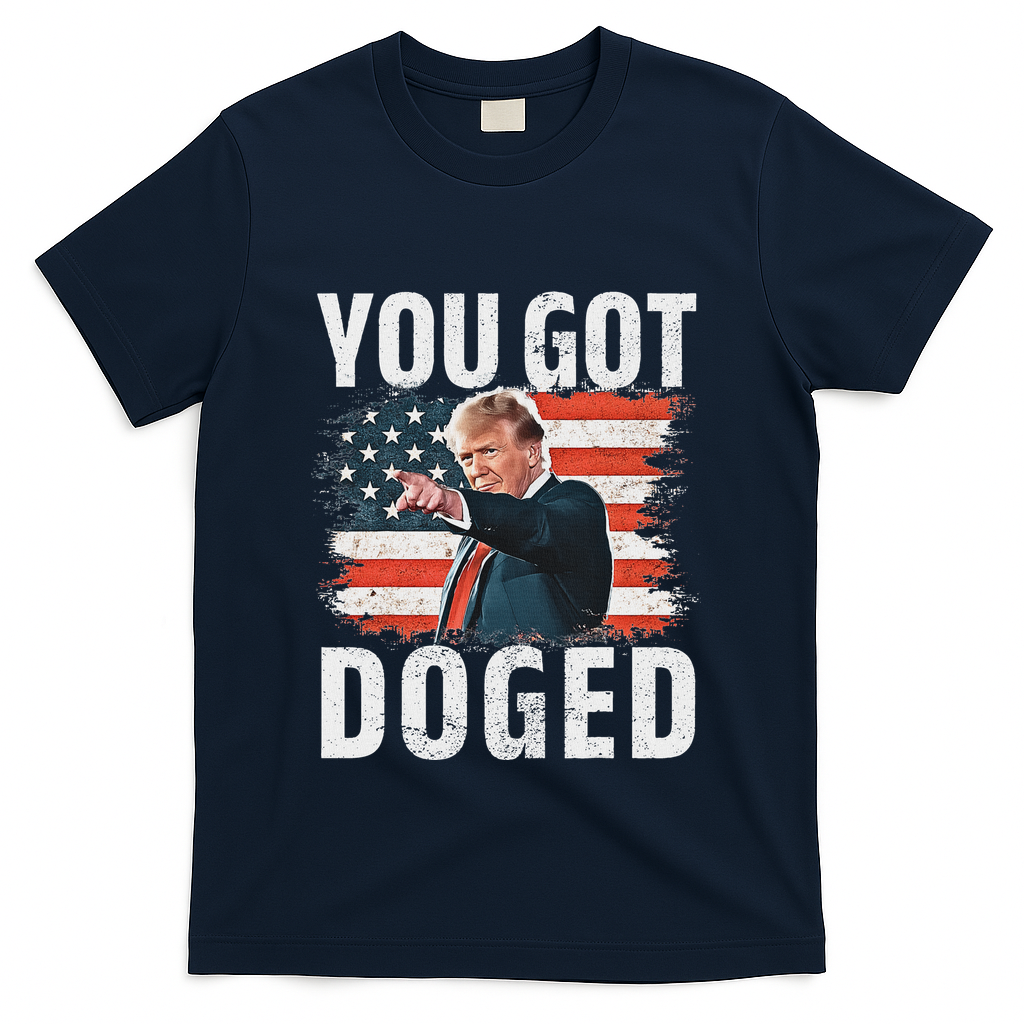 You Got Doged Funny Trump Vintage American Flag Doged T-Shirt - Navy