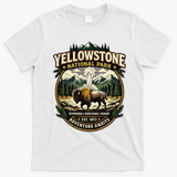 Yellowstone National Park Adventure Awaits Bison Badge T-Shirt - White