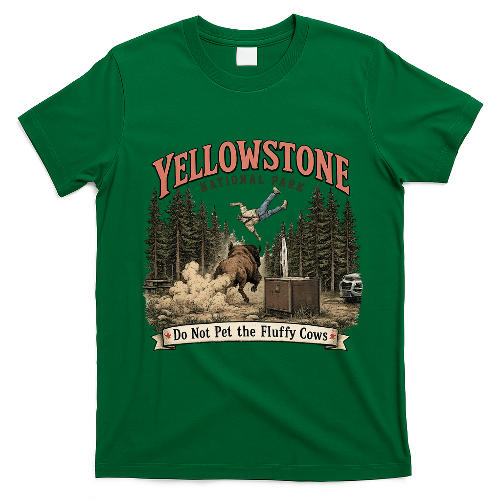 Yellowstone National Park Do Not Pet The Fluffy Cows T-Shirt - Irish Green