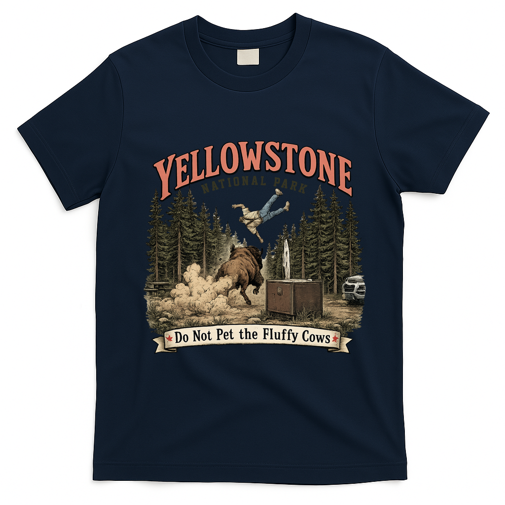 Yellowstone National Park Do Not Pet The Fluffy Cows T-Shirt - Navy Blue