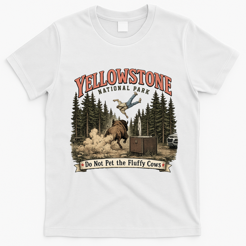 Yellowstone National Park Do Not Pet The Fluffy Cows T-Shirt - White