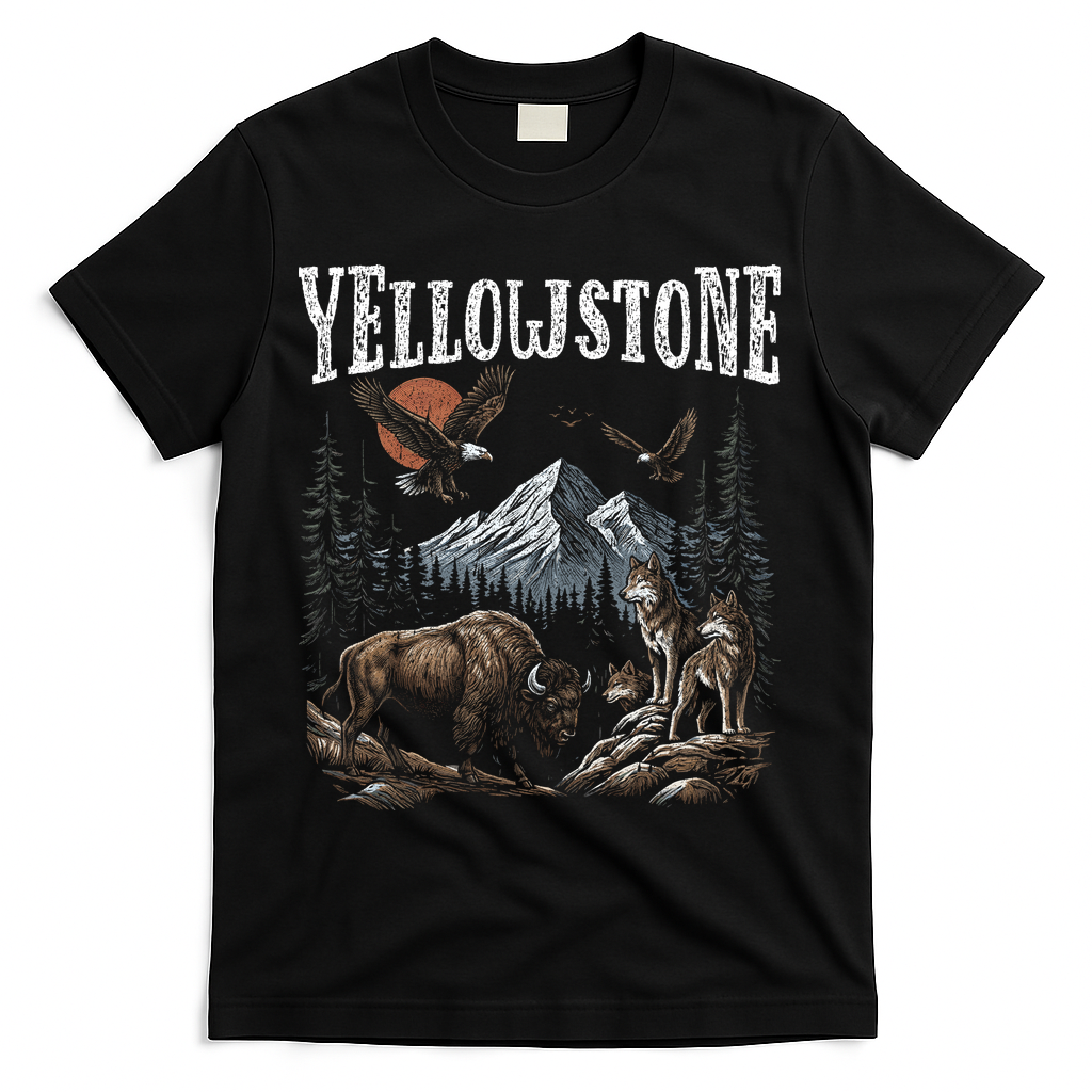Yellowstone National Park Vintage 90s T-Shirt - Black