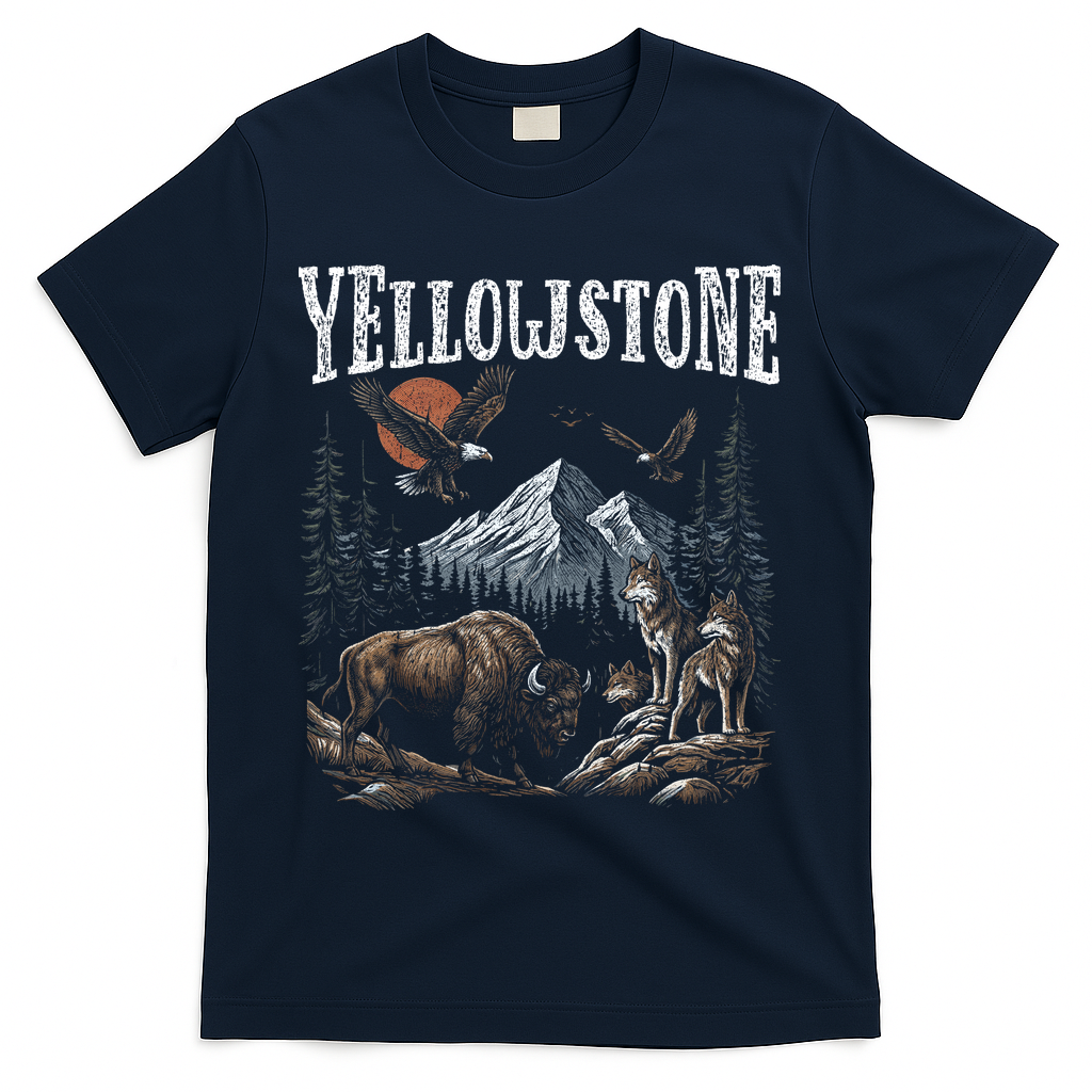 Yellowstone National Park Vintage 90s T-Shirt - Navy