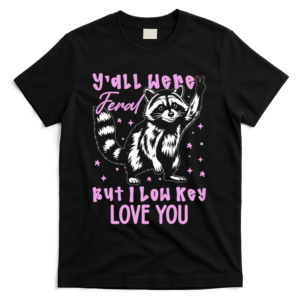 Y'all Were Feral But I Low Key Love You Raccoon T-Shirt - Black