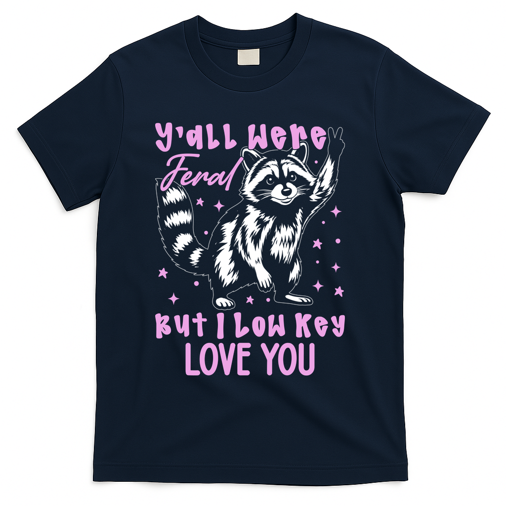 Y'all Were Feral But I Low Key Love You Raccoon T-Shirt - Navy