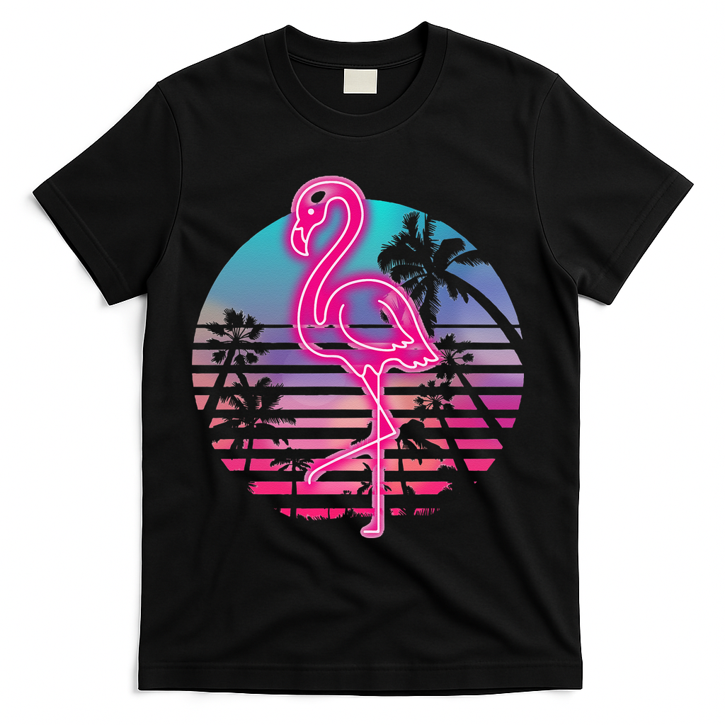 Zoo Animal Tropic Summer Sunrise Gift Flamingo T-Shirt - Black