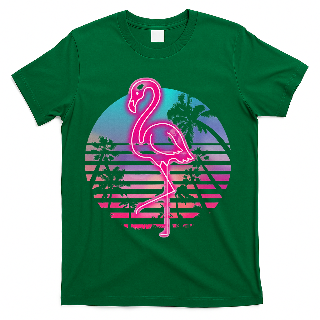 Zoo Animal Tropic Summer Sunrise Gift Flamingo T-Shirt - Green
