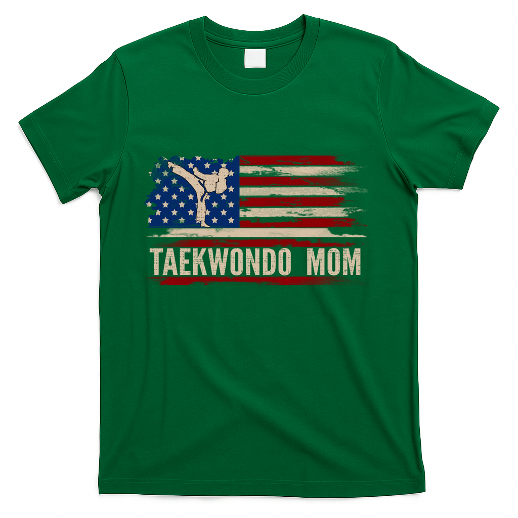Vintage Taekwondo Mom American Usa Flag Sports The Kick Cool Gift T-Shirt