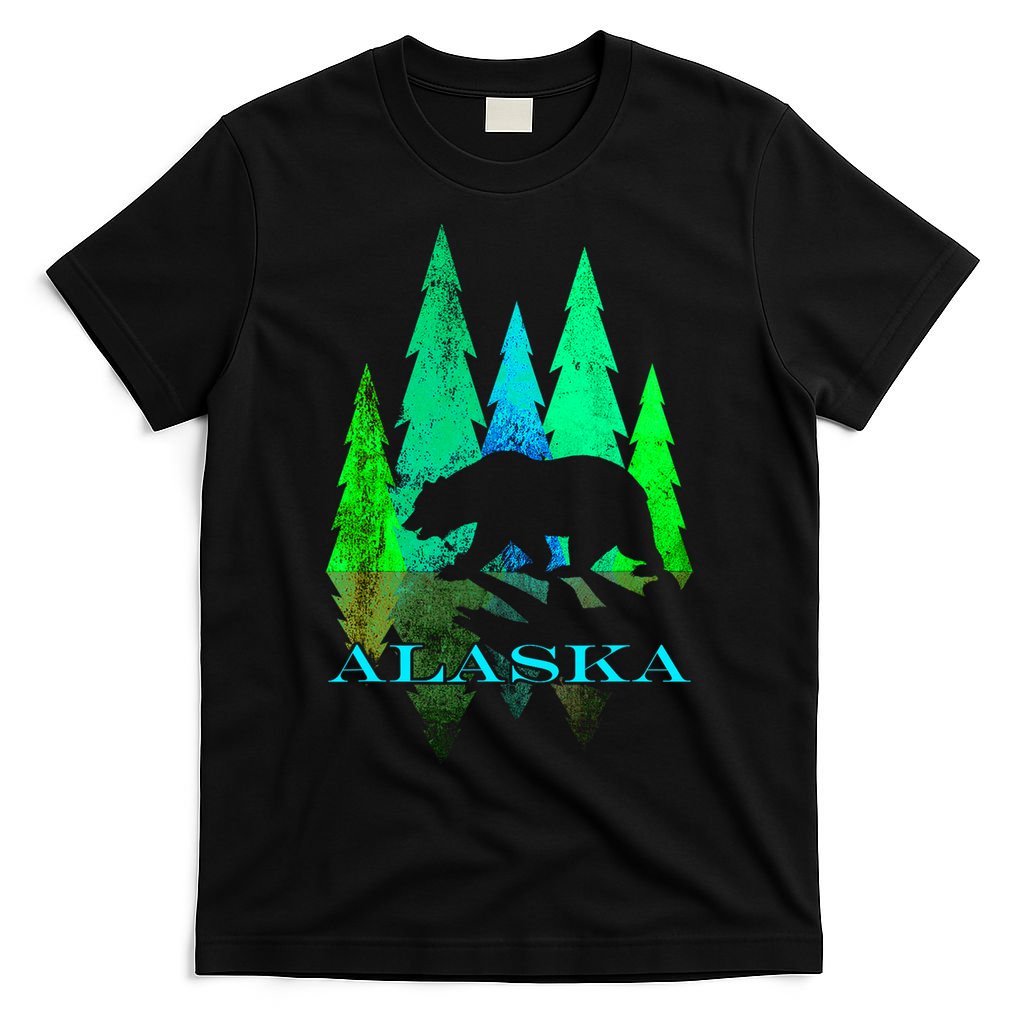 Alaska Alaskan Northern Light Trees With Bear T-Shirt