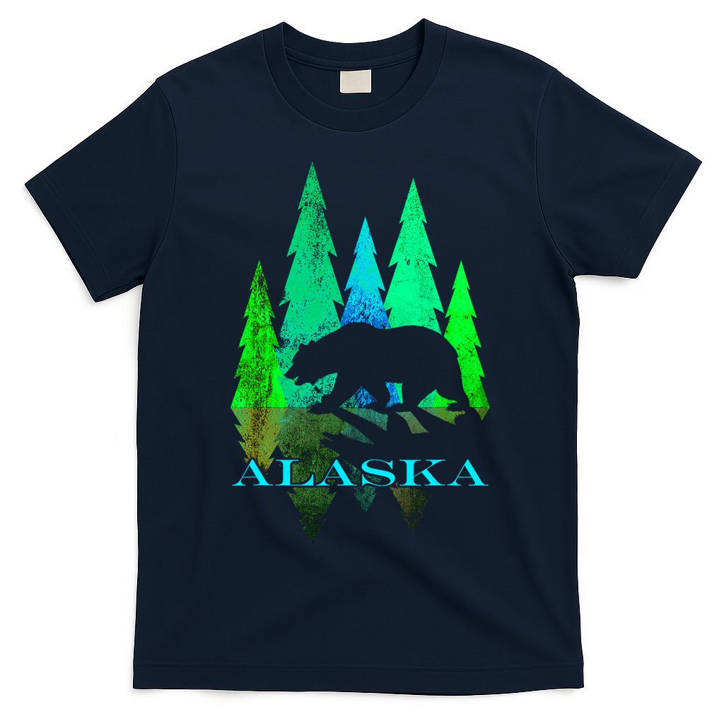 Alaska Alaskan Northern Light Trees With Bear T-Shirt
