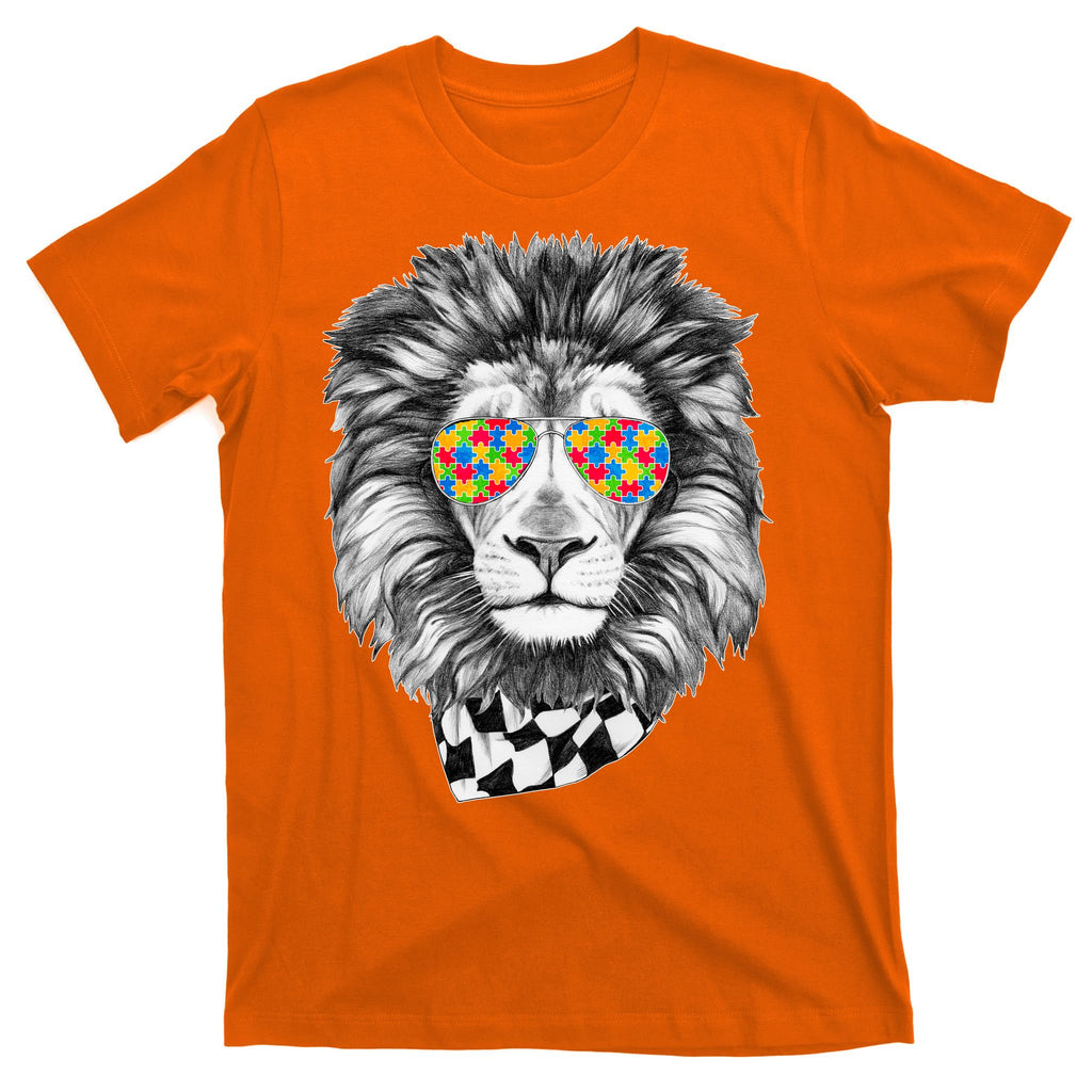Autism Awareness Puzzle Sunglasses Lion T-Shirt