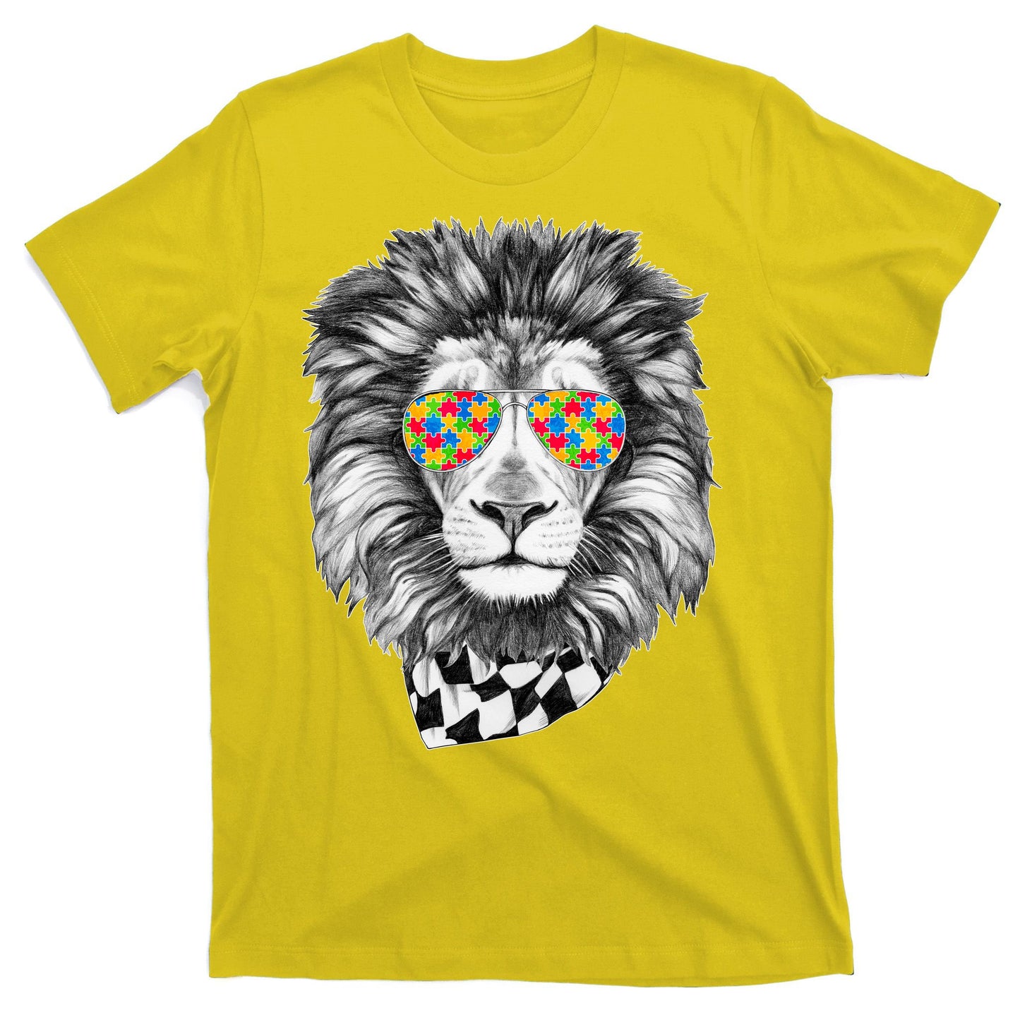 Autism Awareness Puzzle Sunglasses Lion T-Shirt