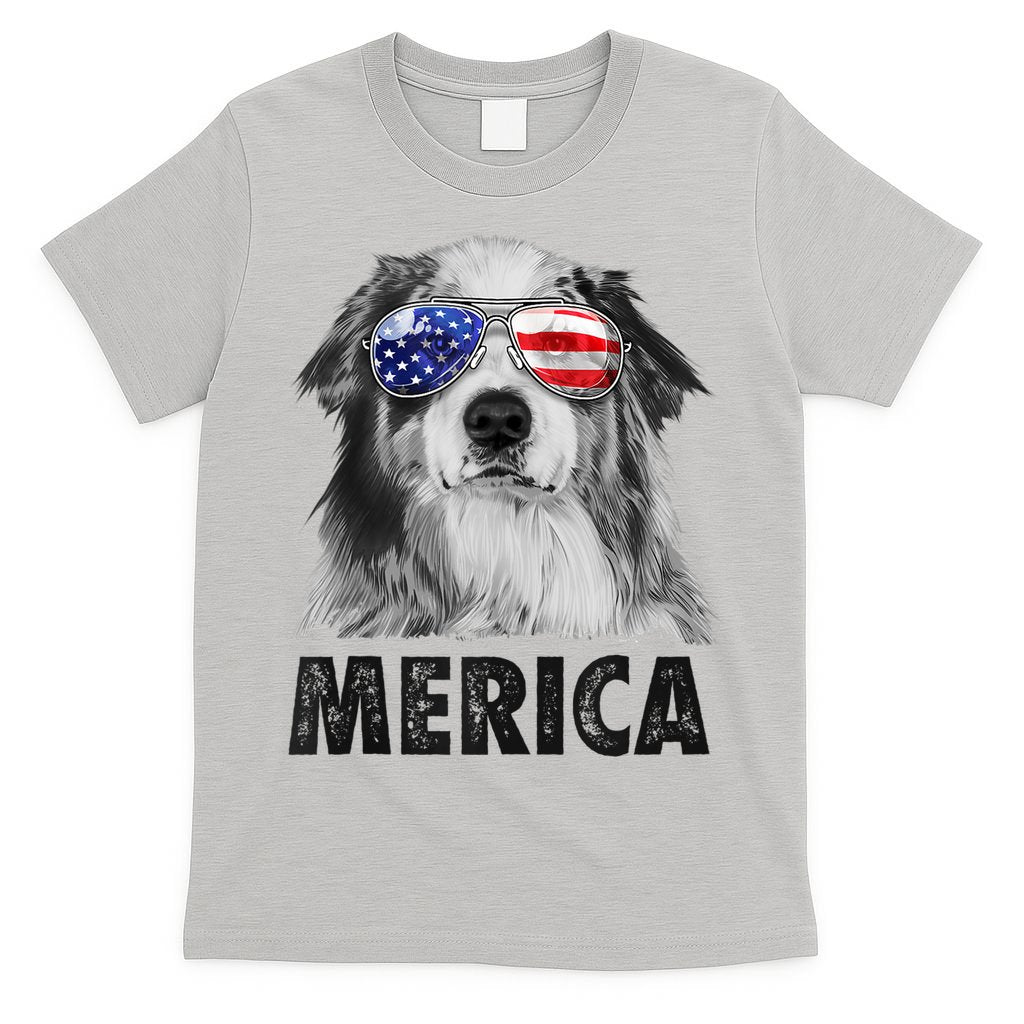 Aussie Australian Shepherd 4th Of July Merica American Flag T-Shirt