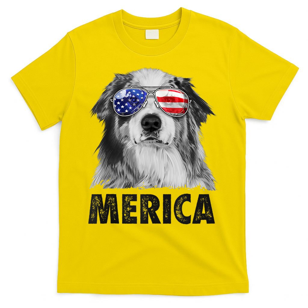 Aussie Australian Shepherd 4th Of July Merica American Flag T-Shirt