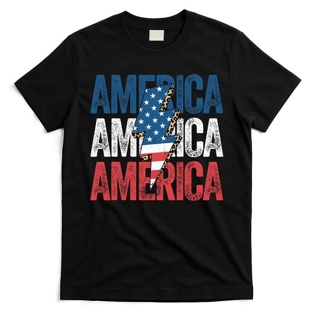 America Cheetah Leopard Lightning Bolt 4th Of July T-Shirt