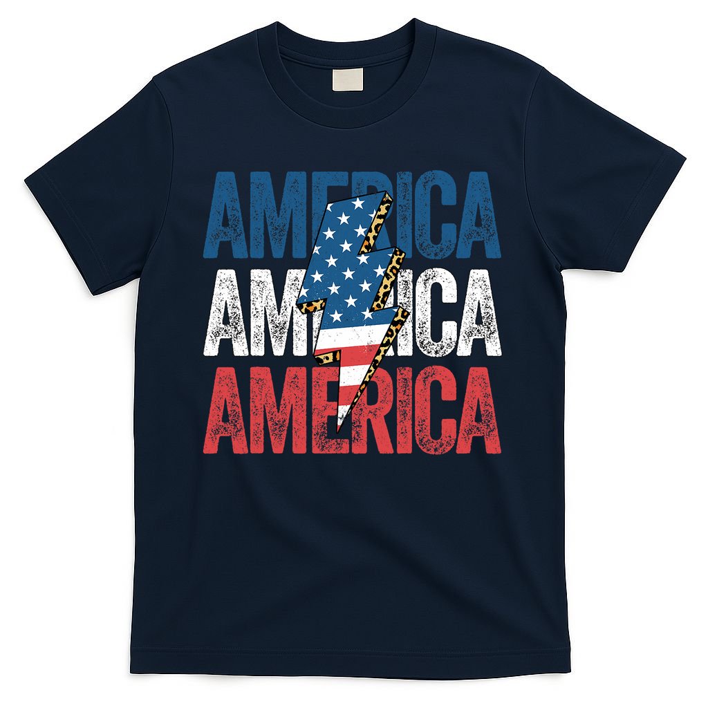America Cheetah Leopard Lightning Bolt 4th Of July T-Shirt